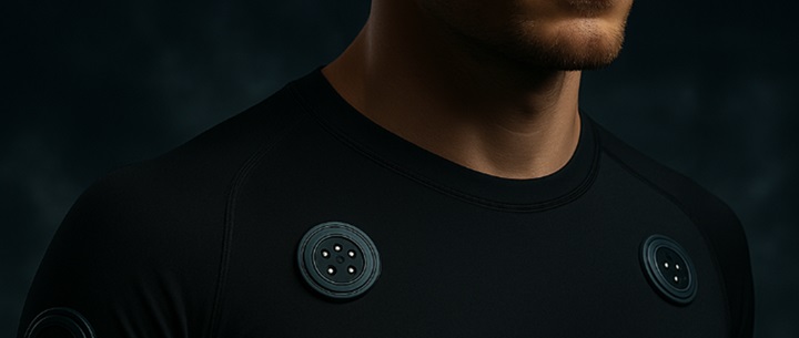 テキスタイルコネクタが装着されたウェアを身に着けた男性